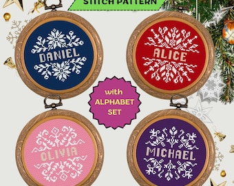 Custom Snowflake Cross Stitch Pattern | Personalized Christmas Ornament | Family Name Snowflakes | PDF Digital Download