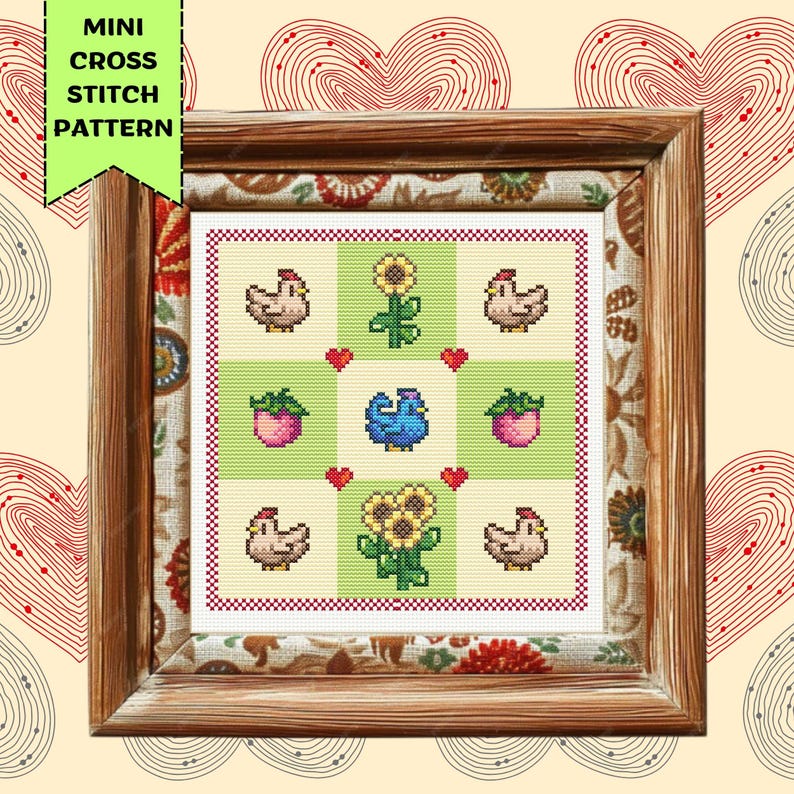Stardew Valley Cross Stitch Pattern Geomertic Summer Chicken Sampler Videogames, pdf, digitale download afbeelding 4