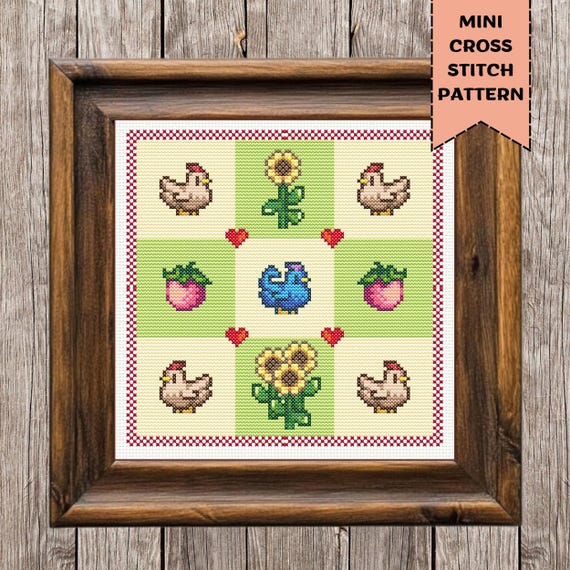 Stardew Valley Cross Stitch Pattern Geomertic Summer Chicken Sampler Video Games PDF Digital Download