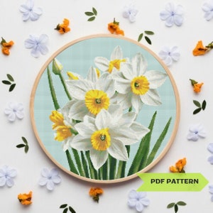 Daffodils Cross Stitch Pattern Spring Flower Bouquet Floral Embroidery Spring Decor PDF Digital Download