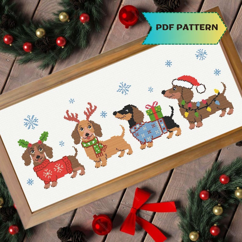 Christmas Dachshund Cross Stitch Pattern | Holiday Sausage Dog ...
