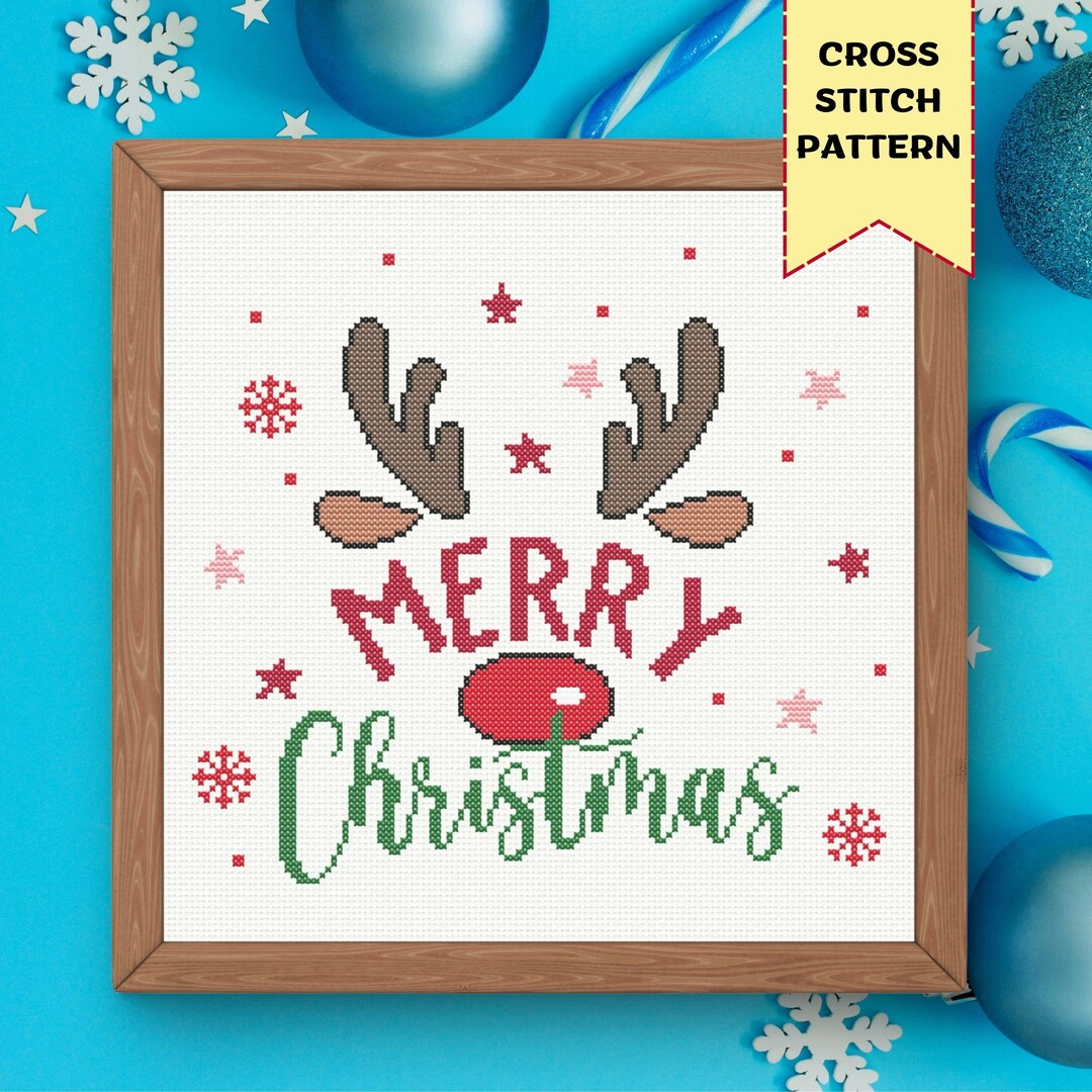 Cheerful Christmas Reindeer Cross Stitch Pattern | Merry Christmas Deer ...