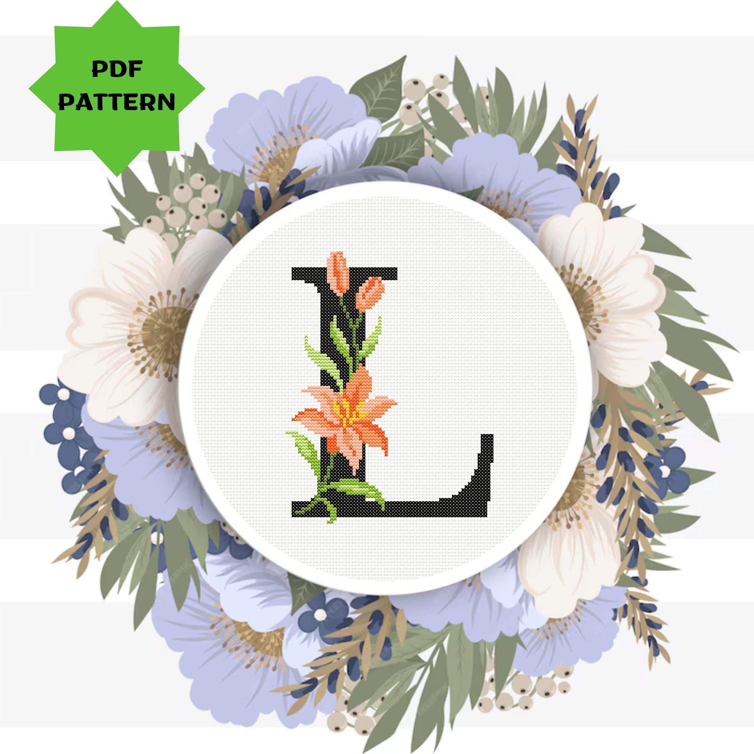 Floral Letter L Cross Stitch Pattern Modern Flower Monogram
