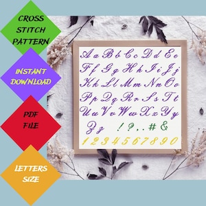 Cursive Alphabet Cross Stitch Pattern Modern Calligraphy Font Cursive Letters Embroidery PDF Digital Download