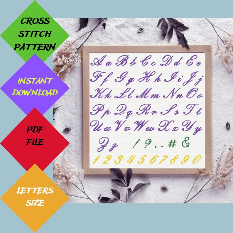 Cursive Alphabet Cross Stitch Pattern Modern Calligraphy Font Cursive ...