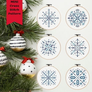 Snowflake Cross Stitch Pattern | Set of 6 Minis | Christmas Ornaments Embroidery | PDF Digital Download