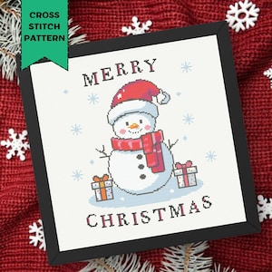 Happy Snowman Cross Stitch Pattern Christmas Embroidery Cute Winter Snowman Merry Christmas Gifts Pattern Winter Decor PDF Instant Download