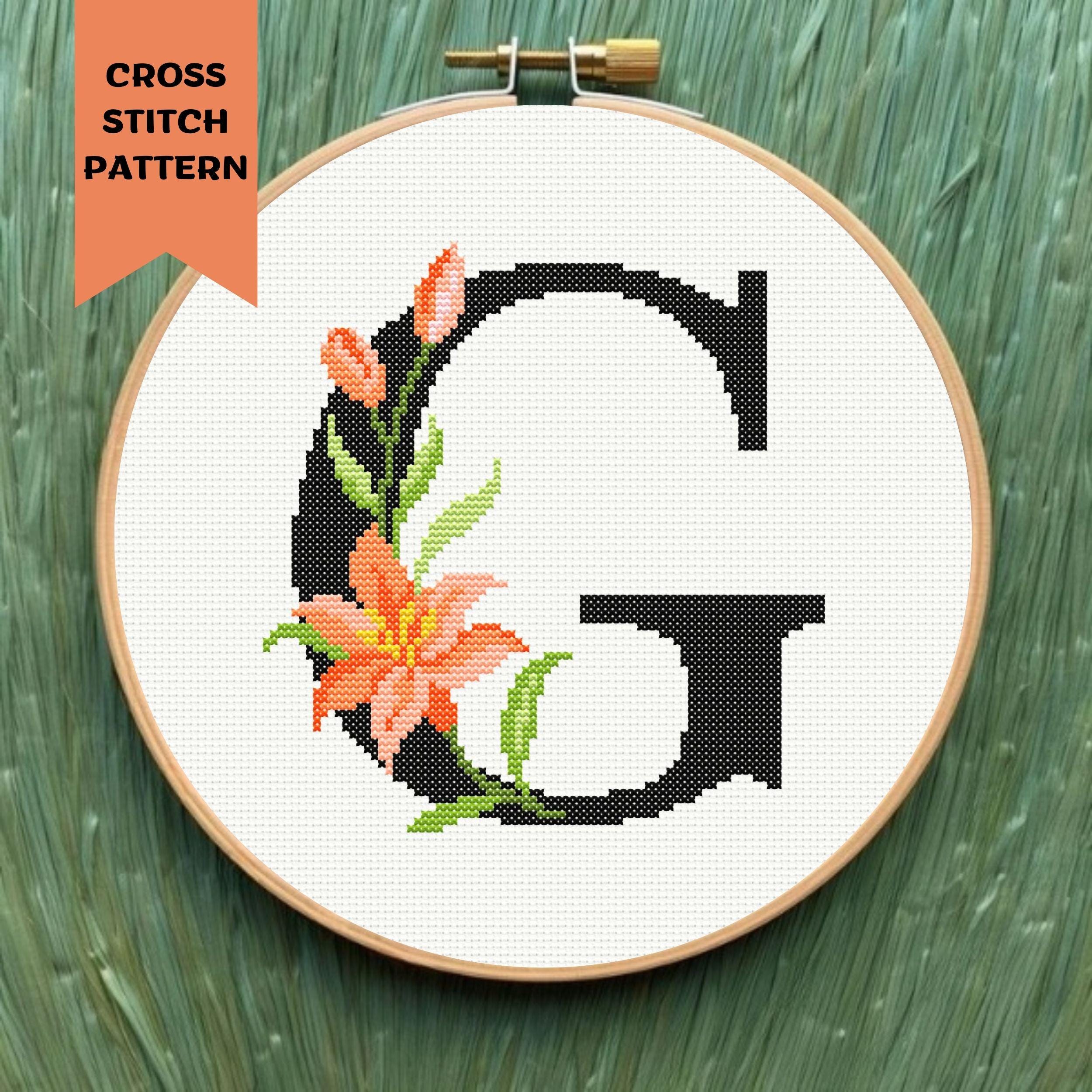 Floral Letter G Cross Stitch Pattern Modern Flower Monogram Embroidery Initial  PDF Digital Download