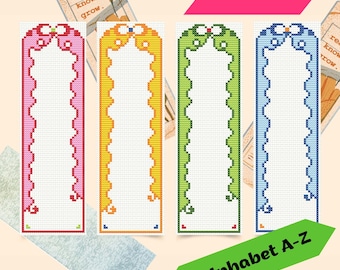 Bow Frame Bookmark Cross Stitch Pattern Custom Name Colorful Coquette Bow PDF Digital Download