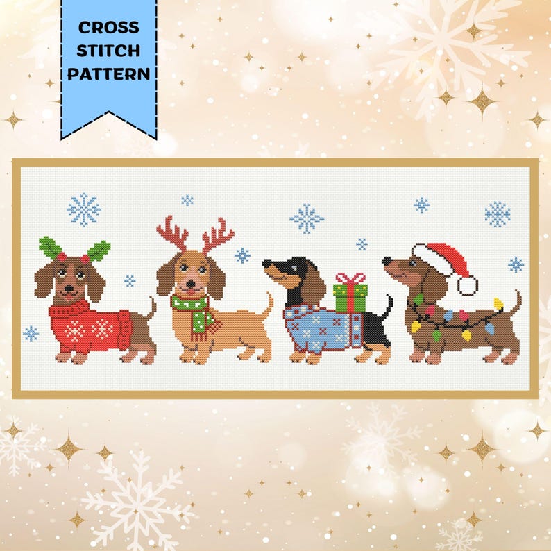 Christmas Dachshund Cross Stitch Pattern | Holiday Sausage Dog ...