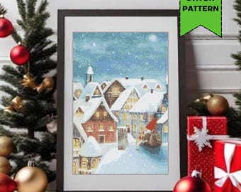Christmas Village Cross Stitch Pattern | Snow Town | Christmas Embroidery | Winter Wonderland | PDF Digital Download