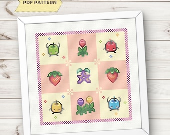 Stardew Valley Cross Stitch Pattern Geomertic Summer Junimo Sampler Videogames, pdf, digitale download