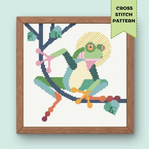Geometric Colorful Tree Frog Cross Stitch Pattern Abstract Toad Sampler PDF Digital Download