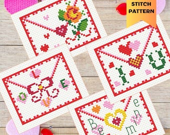 Patrón de punto de cruz con carta de amor, adorno para San Valentín, bordado romántico, descarga digital en PDF