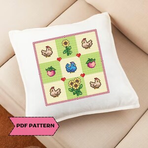 Stardew Valley Cross Stitch Pattern Geomertic Summer Chicken Sampler Videogames, pdf, digitale download afbeelding 5