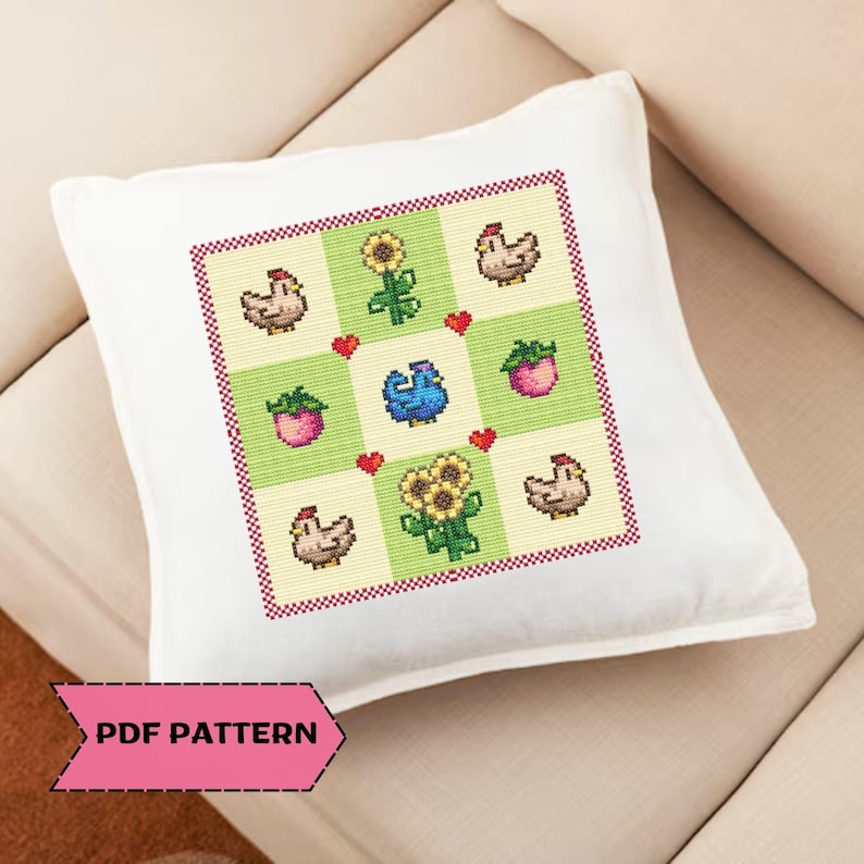 Stardew Valley Cross Stitch Pattern Geomertic Summer Chicken Sampler Videogames, pdf, digitale download afbeelding 5