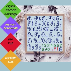 Alfabeto completo ponto cruz padrão moderno letra ponto cruz caligrafia fonte letra alfabeto padrão letras bordado download instantâneo