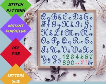 Modernt kalligrafi alfabet korsstygnsmönster broderi typsnitt monogram typsnitt PDF digital nedladdning