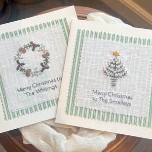 Kit de broderie à la main pour cartes de voeux de Noël personnalisées, arbre festif et couronne, cadeaux uniques pour elle, message personnalisé, débutants