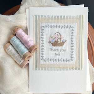 Kit de diseño de bordado a mano de cesta de flores con tarjeta de felicitación personalizada, regalos únicos, para mujeres, parejas, mensaje personalizado, principiantes