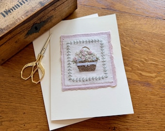 A flower basket greeting card embroidery kit for you to stitch and send