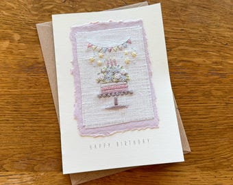 Birthday cake embroidery greeting card kit – stitch a handmade card to send