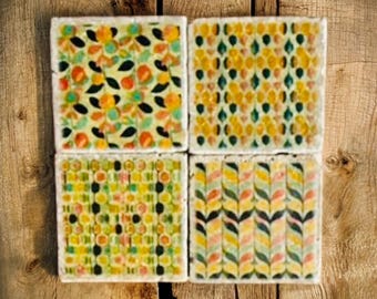 4 pc Mid Century Stone Coasters Set