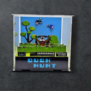 Duck Hunt, Video game decor, gamer gift, retro diorama, geek art, 3D scene, gamer decor, collectible art, handmade gift, mini diorama.