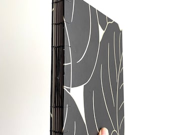 Large Handbound Journal, Black and White Leaf Print, Hardcover Sketchbook