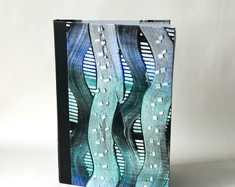 Blue & Green Squiggles Large Everyday Notebook, Hand Bound Journal, Hardcover Paste Papers Sketchbook