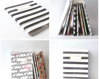 Black & White Summertime Notebook, Black White Stripes Diary, Handbound Blank Journal, Softcover Notebook