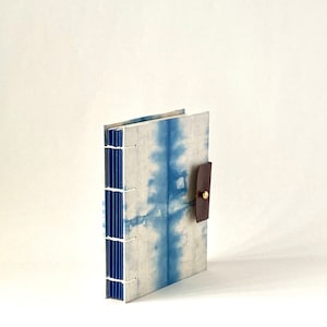 Indigo Hand bound Journal, Hand Dyed Blue & White Shibori Sketchbook, Hardcover Blank Book