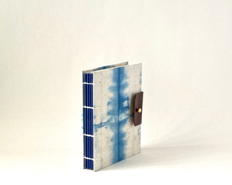 Indigo Hand bound Journal, Hand Dyed Blue & White Shibori Sketchbook, Hardcover Blank Book