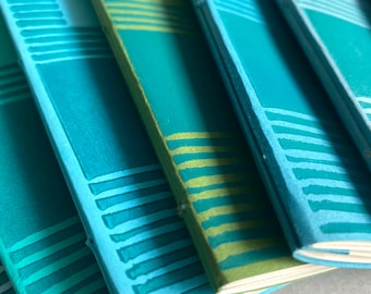 Ocean Blue Handprinted Colour Block Notebooks, Hand Bound