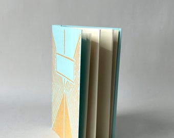 Robin's Egg Blue & Peach Art Deco Inspired Hand Printed Notebook, Handbound journal