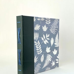 Grey Green and White Handbound Journal, Leaves Starburst Album, Blue Gray Hardcover Sketchbook image 9