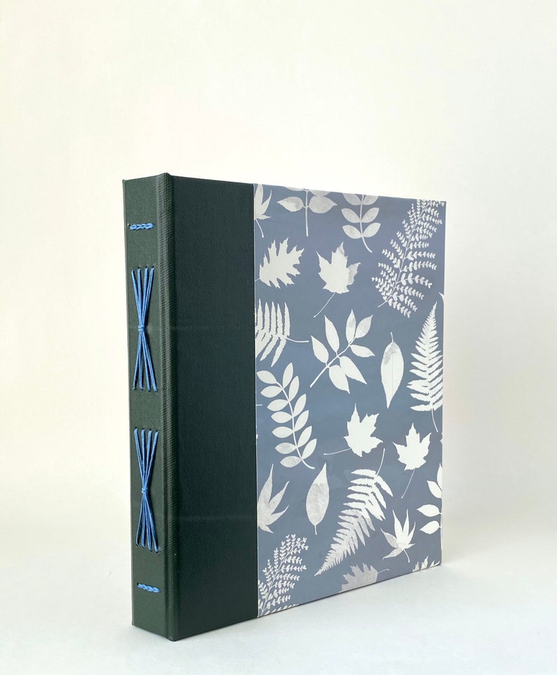 Grey Green and White Handbound Journal, Leaves Starburst Album, Blue Gray Hardcover Sketchbook image 9