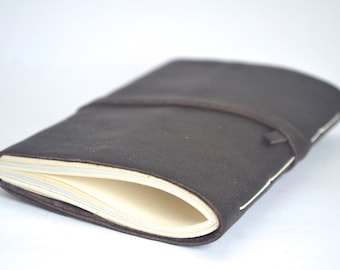 Black Leather Journal Pocket Size, Dark Brown Hand Bound Leather Wrap Around Journal, Black Blank Notebook