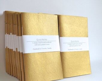 Gold Painted Soft Cover Notebook, Hand Bound Journal, Quick Notes Journal, Bridesmaids gifts, Wedding Favors