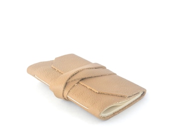 Handbound Light Brown Reclaimed Leather Journal, Wrap Tie, Medium Size