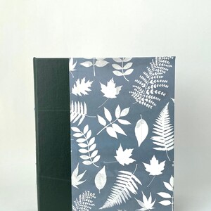 Grey Green and White Handbound Journal, Leaves Starburst Album, Blue Gray Hardcover Sketchbook image 2