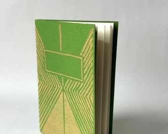 Art Deco Inspired Green & Peach Hand Printed Notebook, Handbound journal