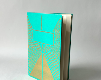 Art Deco Inspired Turquoise & Peach Hand Printed Notebook, Handbound journal