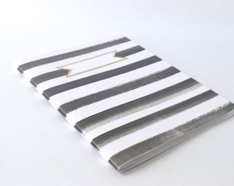 Handbound Striped Notebook: Black & White Journal with Gold Label
