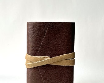 Two Tone Brown Leather Journal Pocket Size, Hand Bound Leather Wrap Around Journal, Medium and Light Brown Blank Notebook