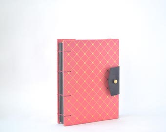 Rose & Gold Hardcover Journal, Coptic Bound, Reclaimed Leather