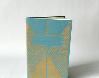 Art Deco Inspired Gray Blue & Peach Hand Printed Notebook, Handbound journal