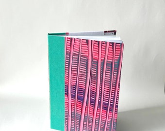 Pink & Teal Large Everyday Notebook, Hand Bound Journal, Hardcover Paste Papers Sketchbook