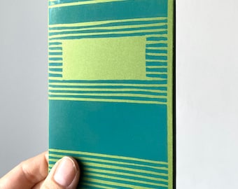 Ocean Blue & Grass Green Colour Block Softcover Notebooks, Lino Printed Journal