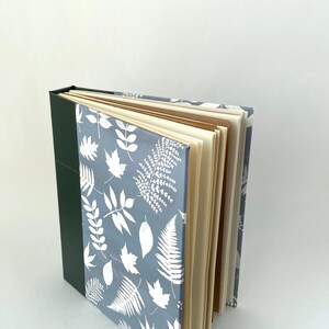 Grey Green and White Handbound Journal, Leaves Starburst Album, Blue Gray Hardcover Sketchbook image 5